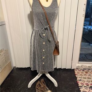 Caution To The Wind Black and White Button-Down Midi Dress